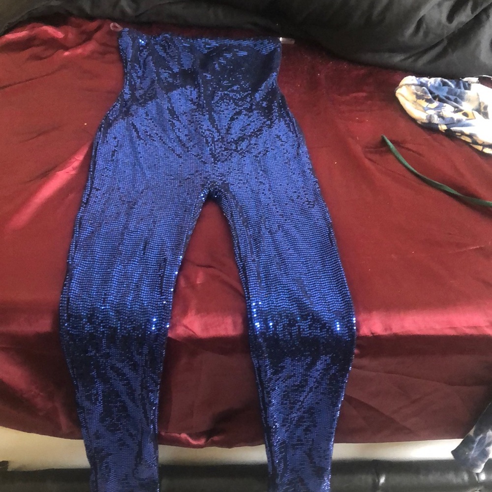 Size large Strapless blue sequin jumpsuit